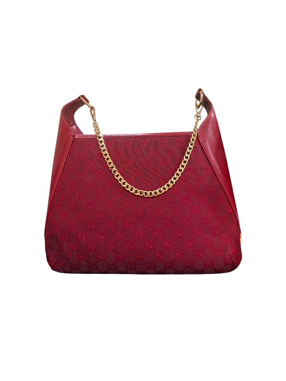 🇺🇸Vintage Gucci Red GG Monogram Canvas & Leather Shoulder Bag Italy - Picture 4 of 14